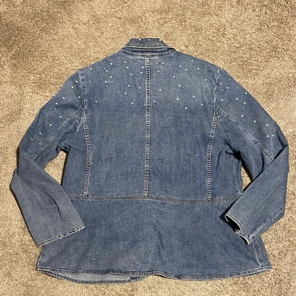Chico's Pearl Look Studded Blue Jean Jacket - Picture 5 of 5